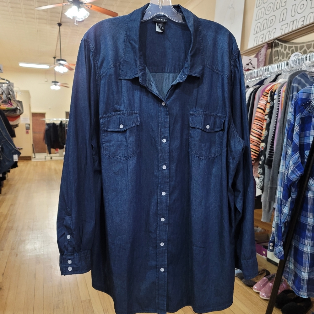 TORRID Plus Denim Colored Navy Button